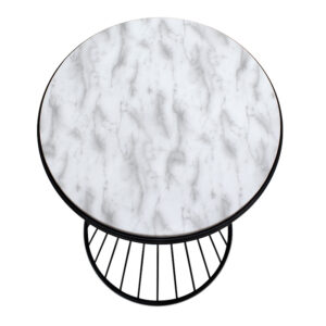 Τραπεζάκι βοηθητικό Hoffman Megapap μεταλλικό - Mdf χρώμα μαύρο - λευκό εφέ μαρμάρου 35x35x58εκ.