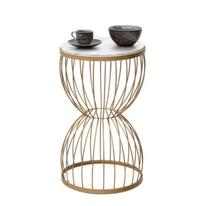 Τραπεζάκι βοηθητικό Pino Megapap μεταλλικό - Mdf χρώμα χρυσό - λευκό εφέ μαρμάρου 35x35x58εκ.