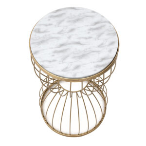Τραπεζάκι βοηθητικό Pino Megapap μεταλλικό - Mdf χρώμα χρυσό - λευκό εφέ μαρμάρου 35x35x58εκ.