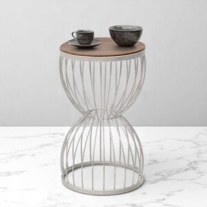 Τραπεζάκι βοηθητικό Pino Megapap μεταλλικό - Mdf χρώμα λευκό - καρυδί 35x35x58εκ.