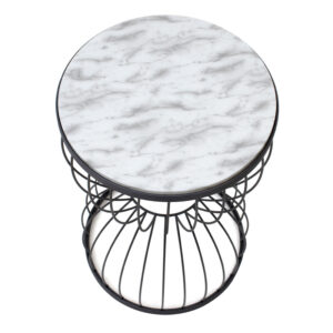 Τραπεζάκι βοηθητικό Pino Megapap μεταλλικό - Mdf χρώμα μαύρο - λευκό εφέ μαρμάρου 35x35x58εκ.