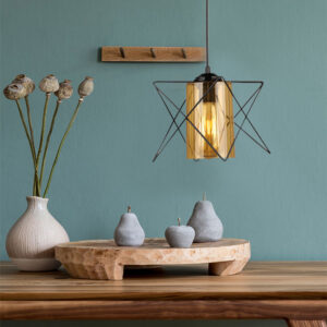 Φωτιστικό οροφής Indra Megapap E27 μεταλλικό μονόφωτο χρώμα μαύρο 17x17x50εκ.