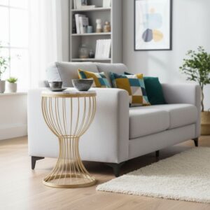 Τραπεζάκι βοηθητικό Aldora Megapap μεταλλικό - Mdf χρώμα χρυσό - λευκό εφέ μαρμάρου 35x35x58εκ.