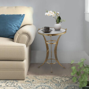 Τραπεζάκι βοηθητικό Venezia Megapap μεταλλικό - Mdf χρώμα χρυσό - λευκό εφέ μαρμάρου 35x35x59εκ.