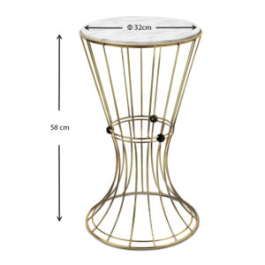 Τραπεζάκι βοηθητικό Girene Megapap μεταλλικό - Mdf χρώμα χρυσό - λευκό εφέ μαρμάρου 32x32x58εκ.