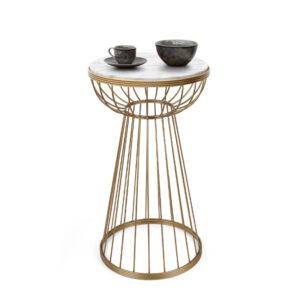 Τραπεζάκι βοηθητικό Mantare Megapap μεταλλικό - Mdf χρώμα χρυσό - λευκό εφέ μαρμάρου 35x35x58εκ.