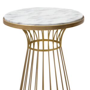 Τραπεζάκι βοηθητικό Tekosi Megapap μεταλλικό - Mdf χρώμα χρυσό - λευκό εφέ μαρμάρου 35x35x58εκ.