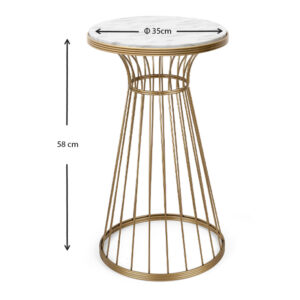 Τραπεζάκι βοηθητικό Tekosi Megapap μεταλλικό - Mdf χρώμα χρυσό - λευκό εφέ μαρμάρου 35x35x58εκ.