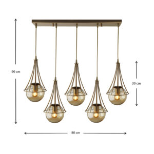 Φωτιστικό οροφής Chavi Megapap E27 μεταλλικό πεντάφωτο χρώμα χρυσό 80x10x90εκ.
