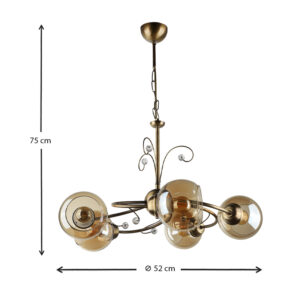 Φωτιστικό οροφής Zara Megapap E27 μεταλλικό πεντάφωτο χρώμα μπρονζέ Φ52x75εκ.