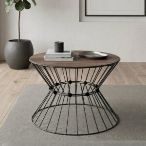 Τραπεζάκι σαλονιού Girene Megapap μεταλλικό - Mdf χρώμα μαύρο - καρυδί Ø55x42εκ.