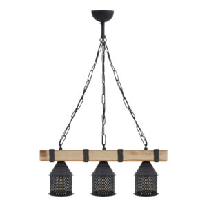 Φωτιστικό οροφής Elora Megapap E27 ξύλινο - μεταλλικό τρίφωτο χρώμα φυσικό - μαύρο 50x13x75εκ.