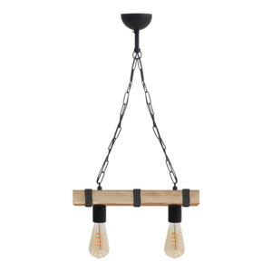 Φωτιστικό οροφής Vero Megapap E27 ξύλινο δίφωτο χρώμα φυσικό - μαύρο 40x8x65εκ.