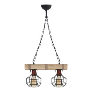 Φωτιστικό οροφής Lumenia Megapap E27 ξύλινο - μεταλλικό δίφωτο χρώμα φυσικό - μαύρο 40x14x80εκ.