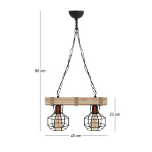 Φωτιστικό οροφής Lumenia Megapap E27 ξύλινο - μεταλλικό δίφωτο χρώμα φυσικό - μαύρο 40x14x80εκ.