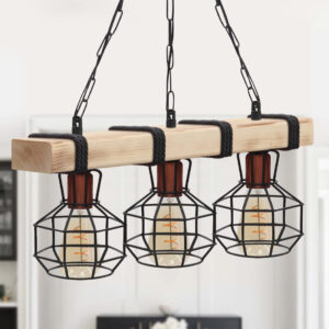 Φωτιστικό οροφής Lumenia Megapap E27 ξύλινο - μεταλλικό τρίφωτο χρώμα φυσικό - μαύρο 50x14x80εκ.