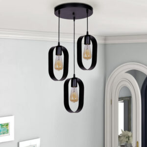 Φωτιστικό οροφής Mordo Megapap E27 μεταλλικό τρίφωτο χρώμα μαύρο 40x40x70εκ.