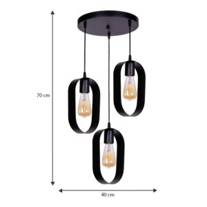 Φωτιστικό οροφής Mordo Megapap E27 μεταλλικό τρίφωτο χρώμα μαύρο 40x40x70εκ.