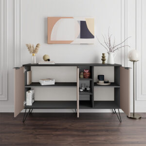 Μπουφές Clara Megapap χρώμα ανθρακί - ανοιχτή μόκα 142x35,6x83εκ.