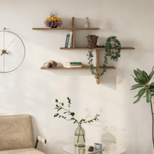 Ραφιέρα τοίχου Leo Megapap χρώμα ανοιχτό καρυδί 123x22x80εκ.