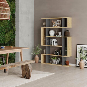 Βιβλιοθήκη Mito Megapap χρώμα sapphire oak - ανθρακί 108x25x161εκ.