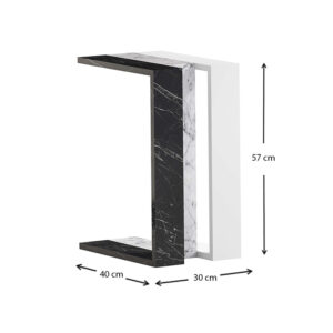 Τραπεζάκι βοηθητικό Muju Megapap χρώμα μαύρο - λευκό εφέ μαρμάρου/λευκό 30x40x57εκ.