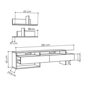 Έπιπλο τηλεόρασης Gara Megapap χρώμα ανθρακί 180x29,8x42εκ.