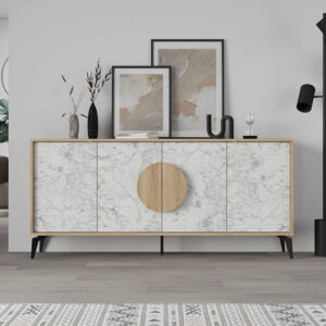 Μπουφές Gora Megapap χρώμα sapphire oak - λευκό εφέ μαρμάρου 180x35,6x82εκ.