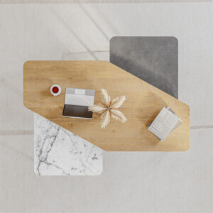 Τραπεζάκι σαλονιού σετ 3 τμχ. Nesty Megapap χρώμα saphhire oak - γκρι ρετρό - λευκό εφέ μαρμάρου 110x60x48εκ.