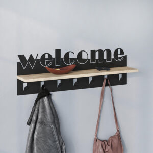 Κρεμάστρα τοίχου Welcome Megapap χρώμα μαύρο - sapphire oak 86x15,2x29εκ.