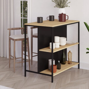 Τραπέζι μπαρ Detroit Megapap χρώμα sapphire oak - silky black 100x60x95εκ.