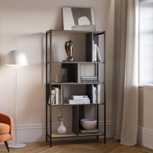 Βιβλιοθήκη Midi Megapap χρώμα sapphire oak - silky black 88x35x175εκ.