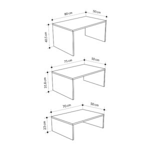 Τραπεζάκι σαλονιού σετ 3 τμχ. Kanta Megapap χρώμα sapphire oak - silky black 80x50x40,5εκ.