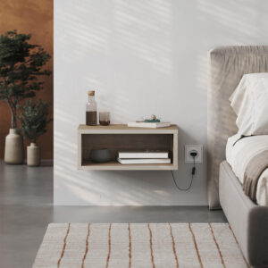 Κομοδίνο επιτοίχιο Brik Megapap με LED χρώμα καρυδί - sandstone 45x30x18εκ.