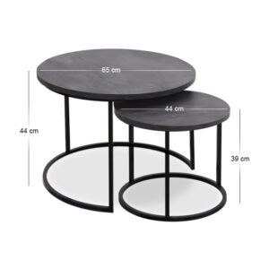 Τραπεζάκι σαλονιού σετ 2 τμχ Gary Megapap Mdf - μεταλλικό χρώμα σκούρο γκρι σκυροδέματος 65x65x44εκ.