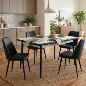 Τραπέζι Karen Megapap επεκτεινόμενο χρώμα λευκό εφέ μαρμάρου - μαύρο 130/160x80x75εκ.