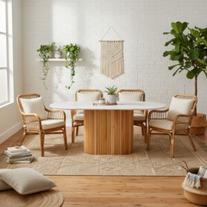 Τραπέζι Borno Megapap χρώμα φυσικό - λευκό εφέ μαρμάρου 180x89x75 εκ.