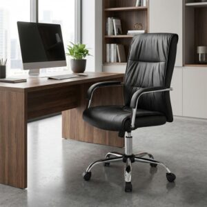 Καρέκλα γραφείου διευθυντική Matteo Megapap από τεχνόδερμα χρώμα μαύρο 60x66x105/115εκ.