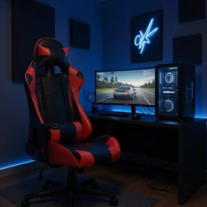 Καρέκλα γραφείου Gaming Alonso Megapap από τεχνόδερμα χρώμα κόκκινο - μαύρο 67x70x125/135 εκ.