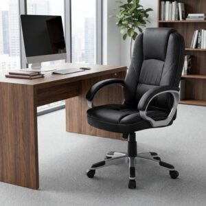 Καρέκλα γραφείου διευθυντική Robie Megapap από τεχνόδερμα χρώμα μαύρο 64x62x108/118εκ.