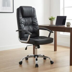 Καρέκλα γραφείου διευθυντική Arial Megapap από τεχνόδερμα χρώμα μαύρο 62x63x112/122εκ.