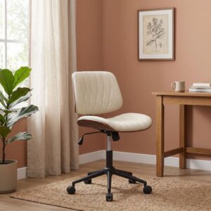 Καρέκλα γραφείου Corina Megapap από τεχνόδερμα χρώμα ανοιχτό μπεζ 60x65x82/92εκ.