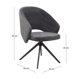 Πολυθρόνα τραπεζαρίας Milano Megapap περιστρεφόμενη χρώμα ανθρακί ύφασμα - μεταλλικό μαύρο πόδι 64x64x83εκ.