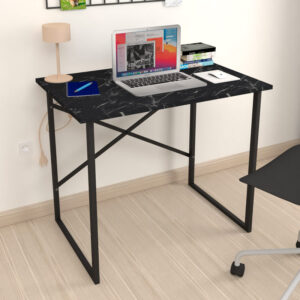 Γραφείο εργασίας Rilke Megapap χρώμα μαύρο εφέ μαρμάρου 90x60x75εκ.