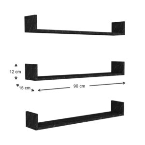 Ραφιέρα τοίχου Tyrion Megapap 3 τεμαχίων χρώμα μαύρο εφέ μαρμάρου 90x15x12εκ.