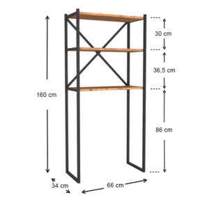 Έπιπλο πλυντηρίου Mindy Megapap μεταλλικό - μελαμίνης χρώμα μαύρο - pine oak 66x34x160εκ.
