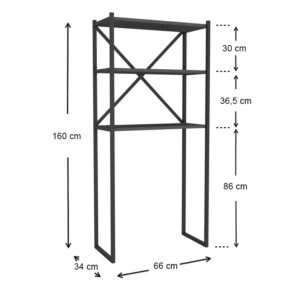 Έπιπλο πλυντηρίου Mindy Megapap μεταλλικό - μελαμίνης χρώμα μαύρο - ανθρακί 66x34x160εκ.