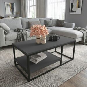 Τραπεζάκι σαλονιού Kane Megapap μεταλλικό - μελαμίνης χρώμα ανθρακί 106x50x42εκ.