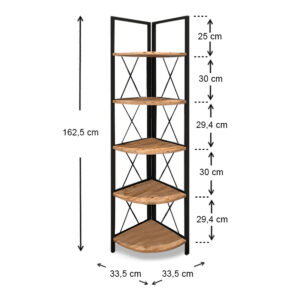 Βιβλιοθήκη γωνιακή Kelsie Megapap χρώμα μαύρο - pine oak 33x33x162εκ.