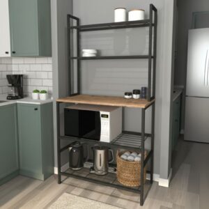 Έπιπλο κουζίνας Mulligan Megapap μεταλλικό - μελαμίνης χρώμα μαύρο - pine oak 81x40,5x160εκ.